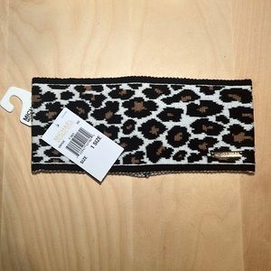 NWT Michael Kors Leopard Print 100% Headband with Gold Logo Bar (Cross posted)